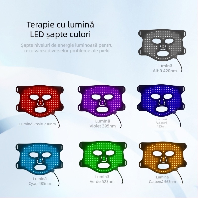 Mască facială LED din silicon, cu lumină infraroșie pe spectru, pentru uz casnic — rejuvenarea pielii și terapie cu lumină roșie, 3 niveluri + 4-a treaptă