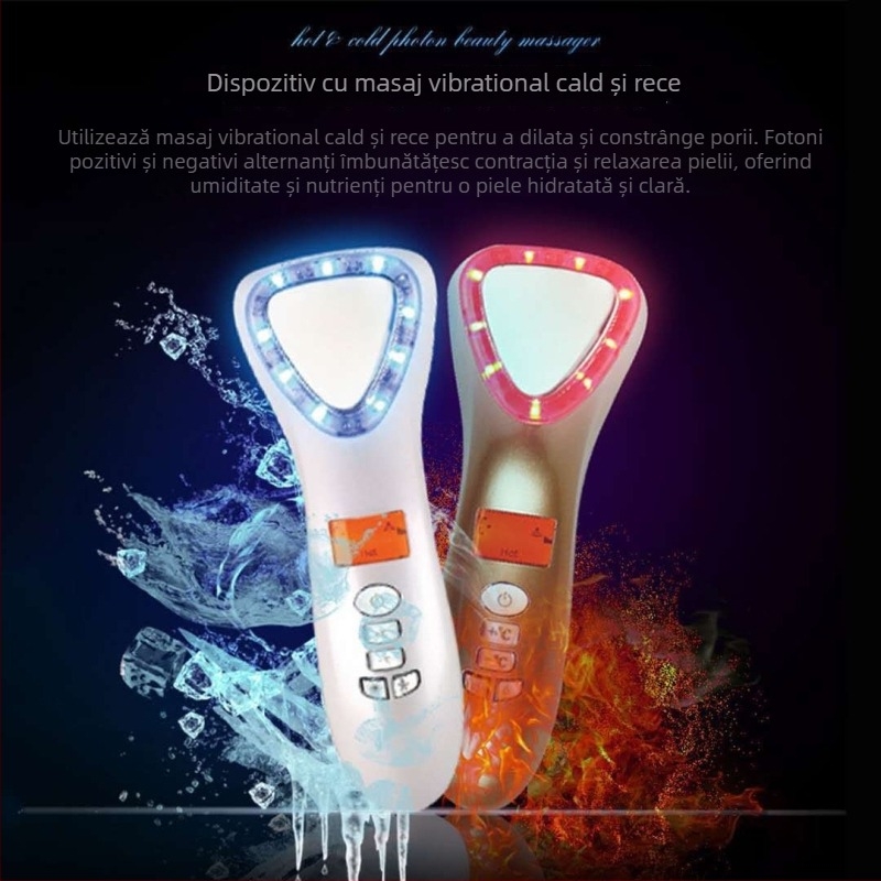 Dispozitiv facial portabil cu terapie caldă/rece, rejuvenarea pielii, infuzie cu apă și lumină, baterie încorporată 1000–1200 mAh, portabil pentru uz casnic