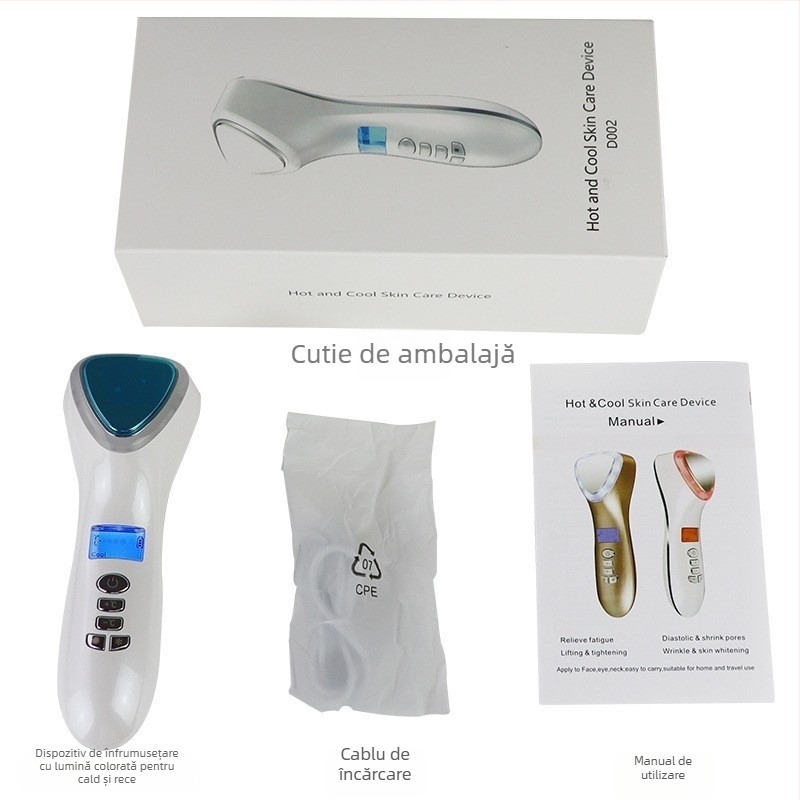 Dispozitiv facial portabil cu terapie caldă/rece, rejuvenarea pielii, infuzie cu apă și lumină, baterie încorporată 1000–1200 mAh, portabil pentru uz casnic