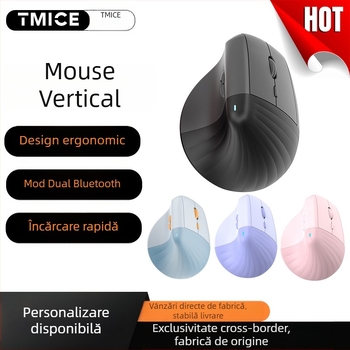 V30 mouse vertical ergonomic wireless cu Bluetooth și modul dual 2,4 GHz, 1600 DPI, 6 butoane, rază până la 10 m