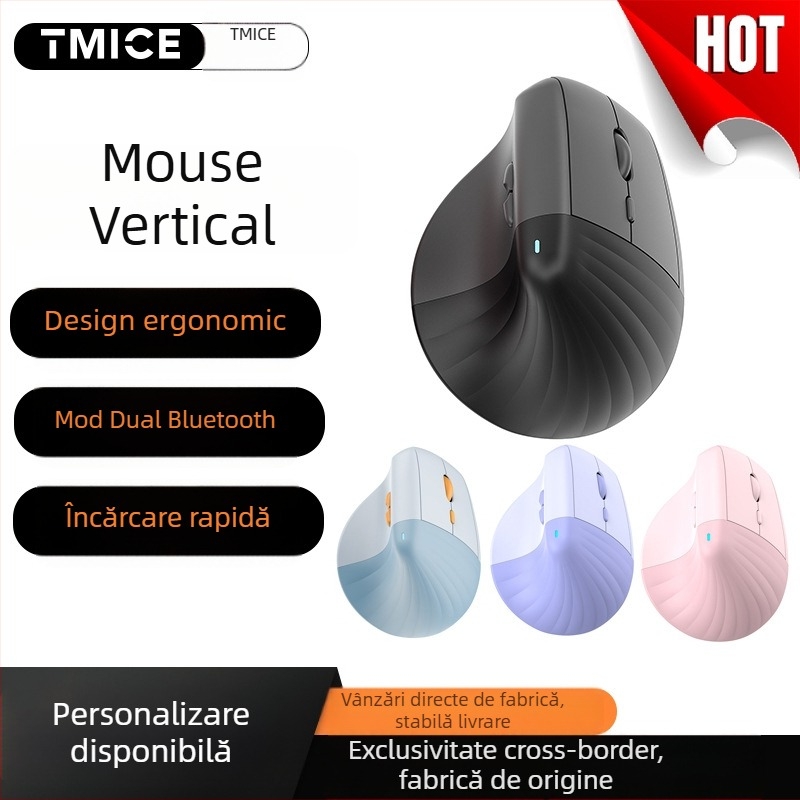 V30 mouse vertical ergonomic wireless cu Bluetooth și modul dual 2,4 GHz, 1600 DPI, 6 butoane, rază până la 10 m