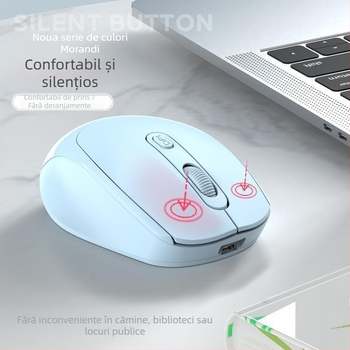 Mouse optic fără fir cu Bluetooth pentru laptop, reîncărcabil, dual-mode 2.4G/Bluetooth, liniștit, 1600 DPI, 4 butoane