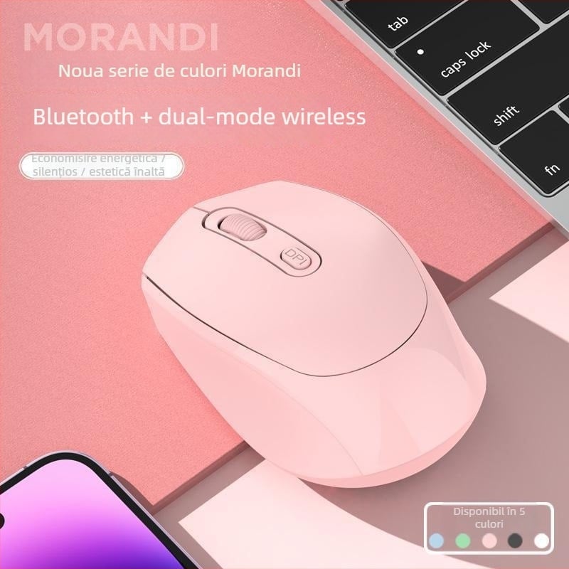 Mouse optic fără fir cu Bluetooth pentru laptop, reîncărcabil, dual-mode 2.4G/Bluetooth, liniștit, 1600 DPI, 4 butoane