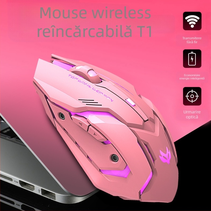 Mouse de gaming fără fir cu 1600 DPI, 6 butoane, interfață USB, conectivitate 2,4 GHz, DPI reglabil în 3 niveluri