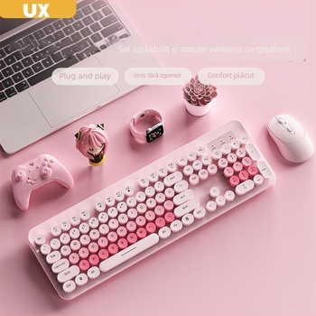 Set de tastatură și mouse wireless K73, 104 taste, 2.4G wireless, senzor optic de 1600dpi, Plug and Play, design ergonomic