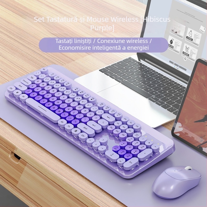 Set de tastatură și mouse wireless K73, 104 taste, 2.4G wireless, senzor optic de 1600dpi, Plug and Play, design ergonomic