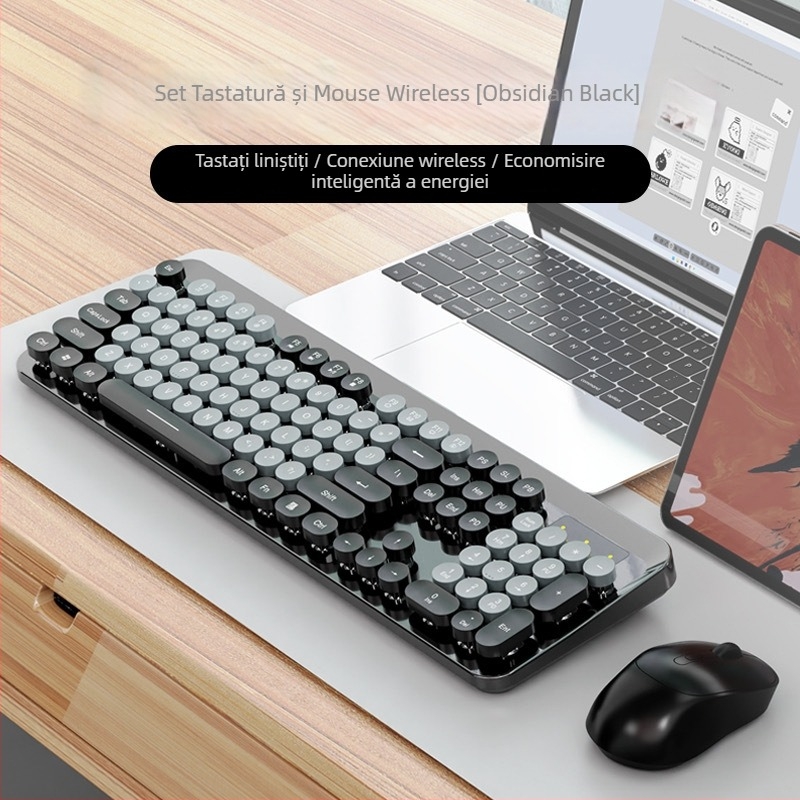 Set de tastatură și mouse wireless K73, 104 taste, 2.4G wireless, senzor optic de 1600dpi, Plug and Play, design ergonomic
