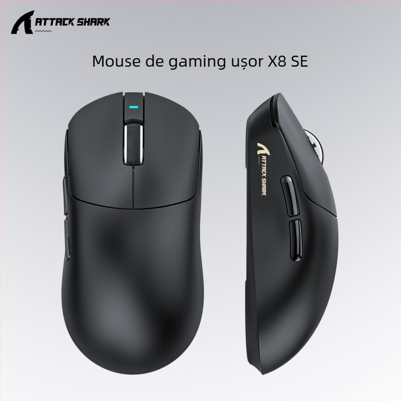 Mouse de gaming ATTACK SHARK X8SE, cu conectivitate în trei moduri: cablat, 2.4G și Bluetooth; DPI 22000, 6 butoane, baterie reîncărcabilă încorporată