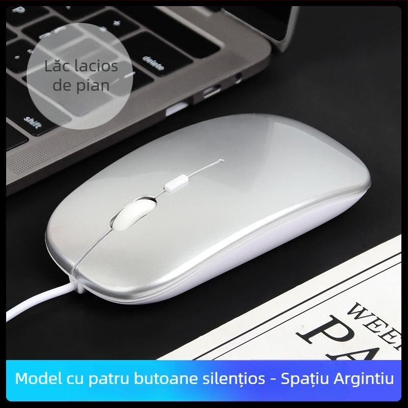Mouse optic cu fir USB-C cu două porturi, 1600dpi, 4 butoane, ergonomic pentru desktop