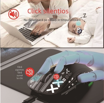 Mouse optic, conectare în trei moduri: 2.4G/Bluetooth/wired, 3600 dpi, 6 butoane, design ergonomic
