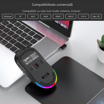 Mouse optic, conectare în trei moduri: 2.4G/Bluetooth/wired, 3600 dpi, 6 butoane, design ergonomic