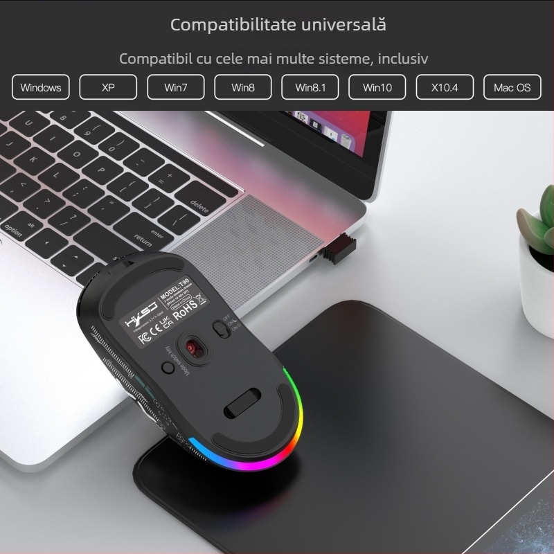 Mouse optic, conectare în trei moduri: 2.4G/Bluetooth/wired, 3600 dpi, 6 butoane, design ergonomic