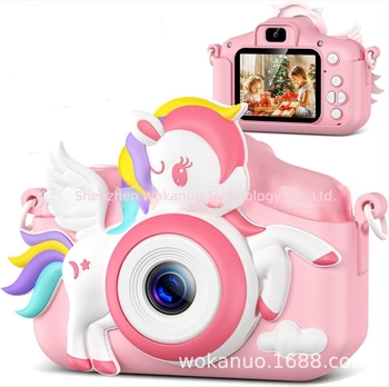 Cameră pentru copii, stil desen animat, înregistrează video, cameră digitală cu două camere, jucărie (stocare TF card, ecran LCD 2.0, corp ABS, baterie 800 mAh)