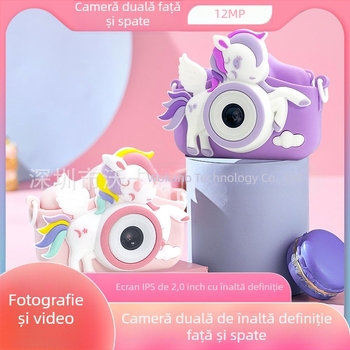 Cameră pentru copii, stil desen animat, înregistrează video, cameră digitală cu două camere, jucărie (stocare TF card, ecran LCD 2.0, corp ABS, baterie 800 mAh)