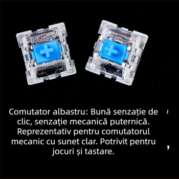 Tastatură mecanică cu ax verde, conectare prin cablu, material POM, fără iluminare