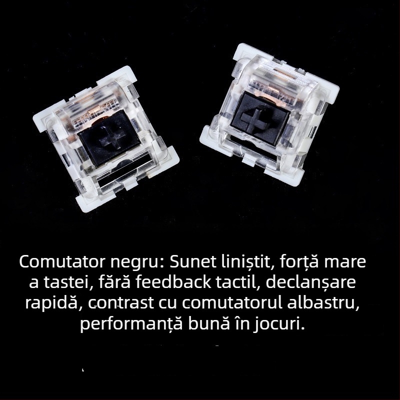 Tastatură mecanică cu ax verde, conectare prin cablu, material POM, fără iluminare