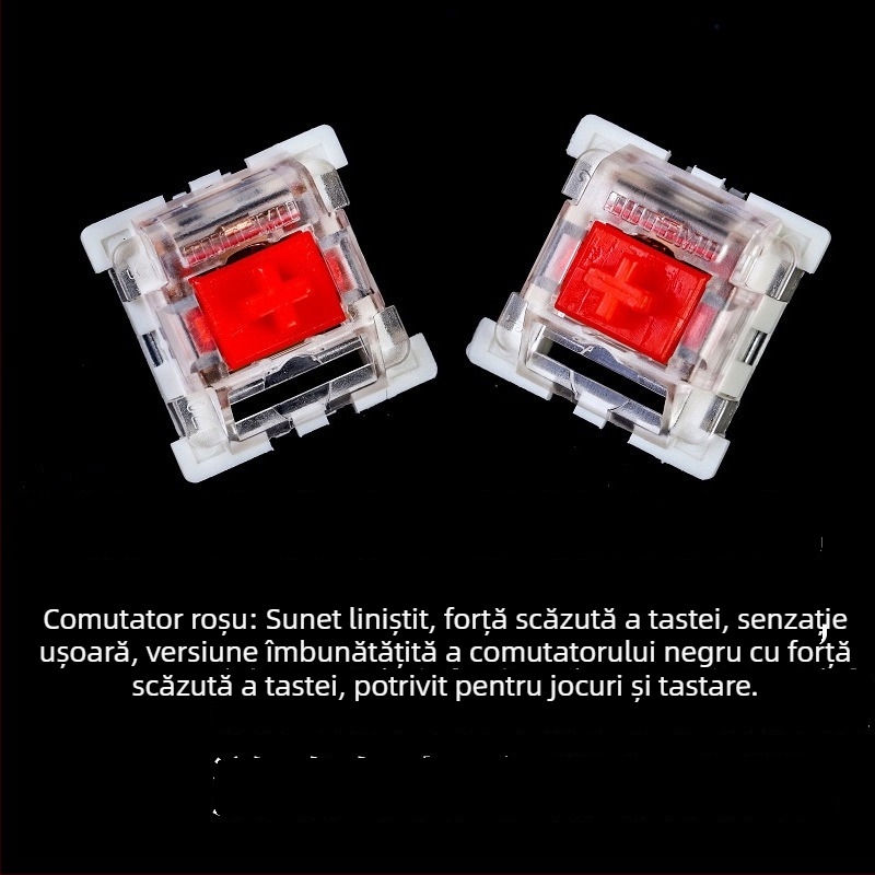 Tastatură mecanică cu ax verde, conectare prin cablu, material POM, fără iluminare