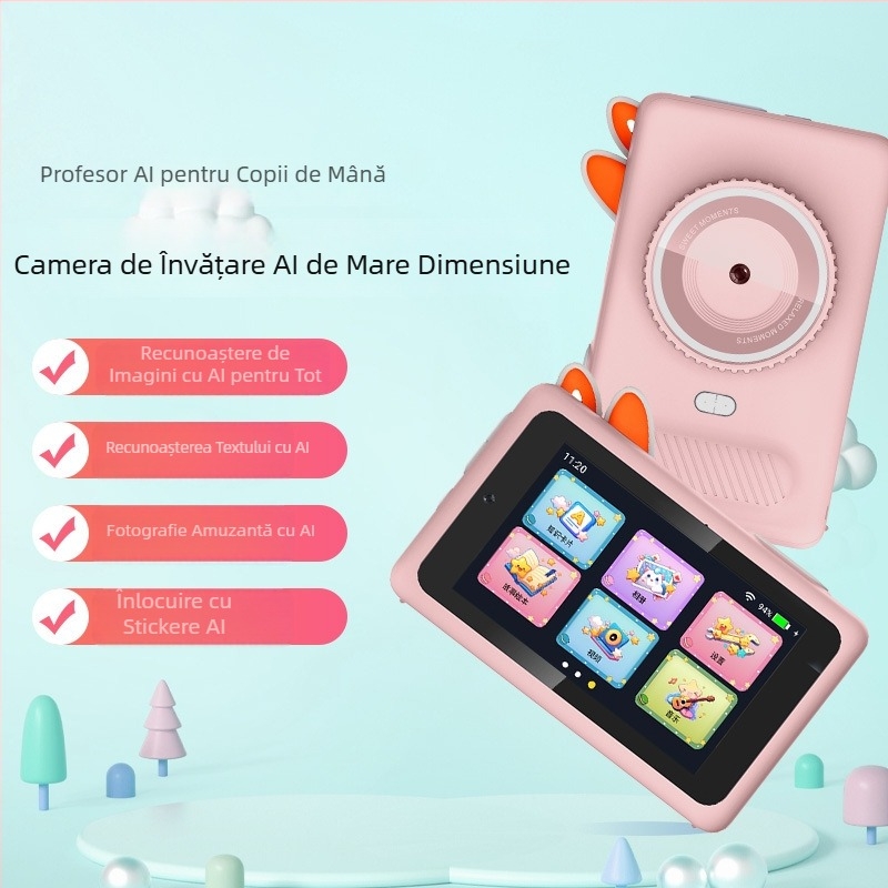 Cameră AI pentru învățare digitală pentru copii - Model X5; Stocare TF-card; Durata bateriei peste 5 ore; Învățare AI interactivă; Funcții: etichete foto, video, filtre, fotografiere