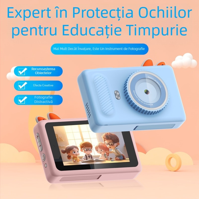 Cameră AI pentru învățare digitală pentru copii - Model X5; Stocare TF-card; Durata bateriei peste 5 ore; Învățare AI interactivă; Funcții: etichete foto, video, filtre, fotografiere