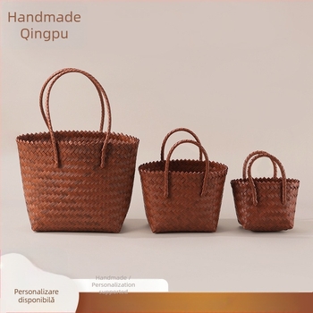 Geantă din paie împletită manual, stil de călătorie relaxat, formă verticală pătrată, buzunar interior cu fermoar, deschidere deschisă