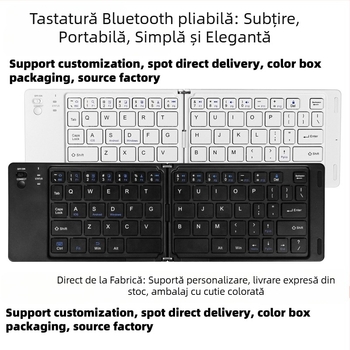 Tastatură Bluetooth pliabilă – 67 taste, wireless, design pliabil, comutator optic, corp ABS, 295×92×15 mm, 170 g, fără iluminare