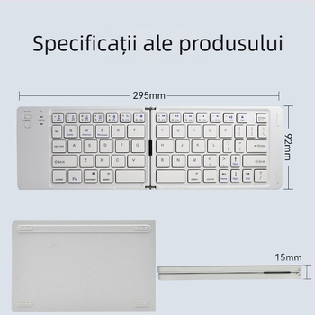 Tastatură Bluetooth pliabilă – 67 taste, wireless, design pliabil, comutator optic, corp ABS, 295×92×15 mm, 170 g, fără iluminare