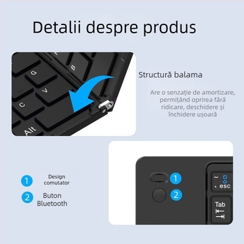 Tastatură Bluetooth pliabilă – 67 taste, wireless, design pliabil, comutator optic, corp ABS, 295×92×15 mm, 170 g, fără iluminare