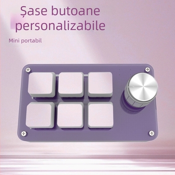Keypad personalizat cu 6 taste pentru jocuri și scurtături de design; corp acrilic, switch-uri mecanice cu ax verde, interfață USB, suport pentru personalizare, copiere și lipire cu un singur buton