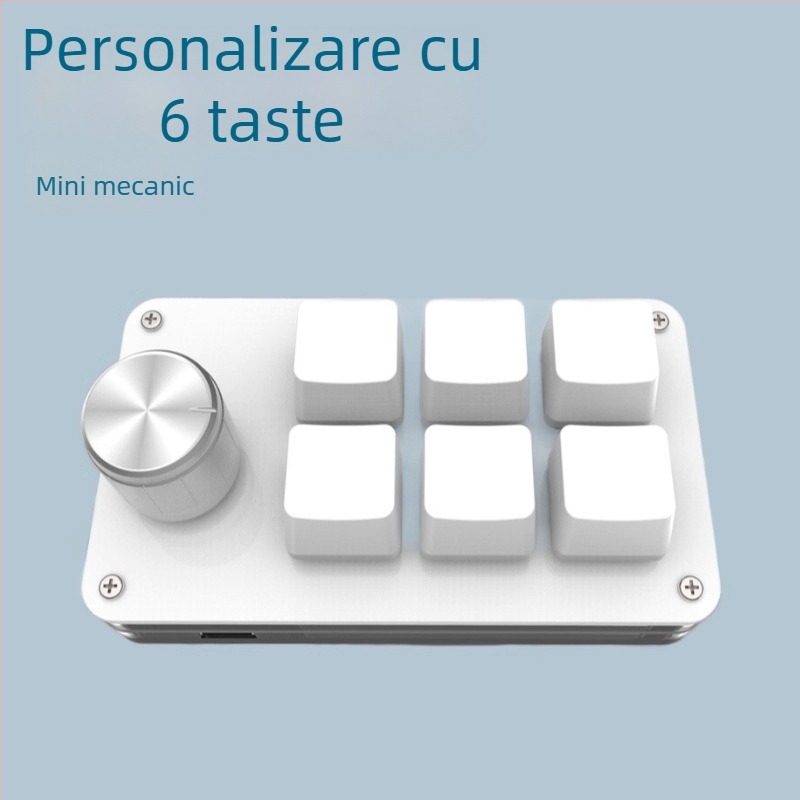 Keypad personalizat cu 6 taste pentru jocuri și scurtături de design; corp acrilic, switch-uri mecanice cu ax verde, interfață USB, suport pentru personalizare, copiere și lipire cu un singur buton