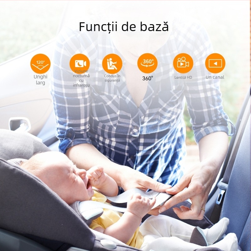 Monitor de bebeluși pentru mașină, Cameră auto, Înregistrare video 1080P, Monitor auto cu un singur canal
