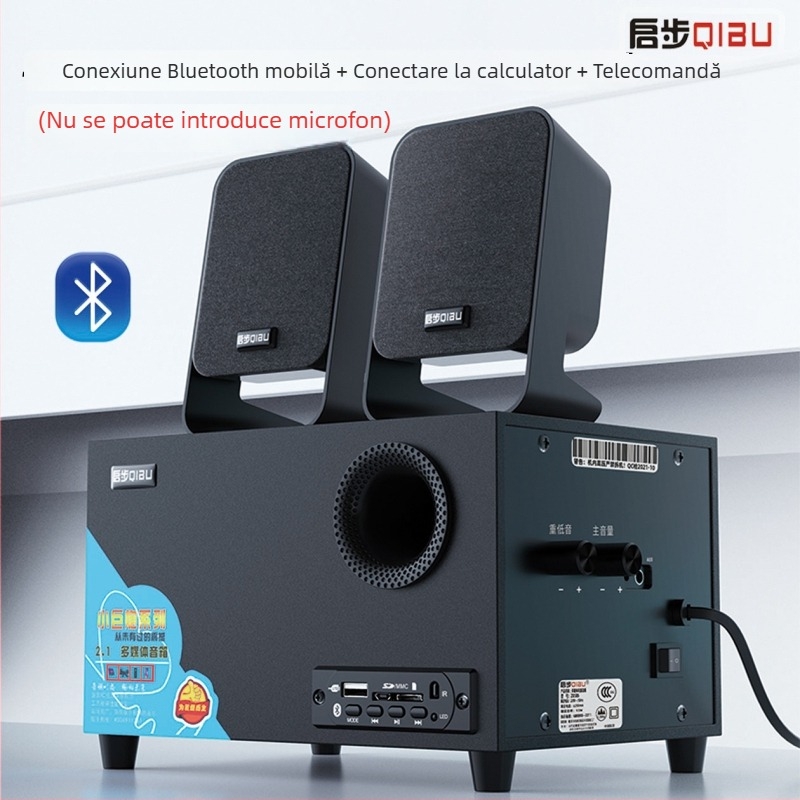 Sistem de boxe desktop 2.1 activ cu Bluetooth, USB și AUX în carcasă din lemn