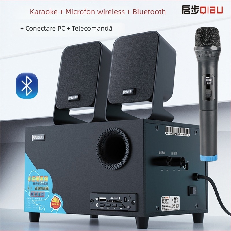 Sistem de boxe desktop 2.1 activ cu Bluetooth, USB și AUX în carcasă din lemn