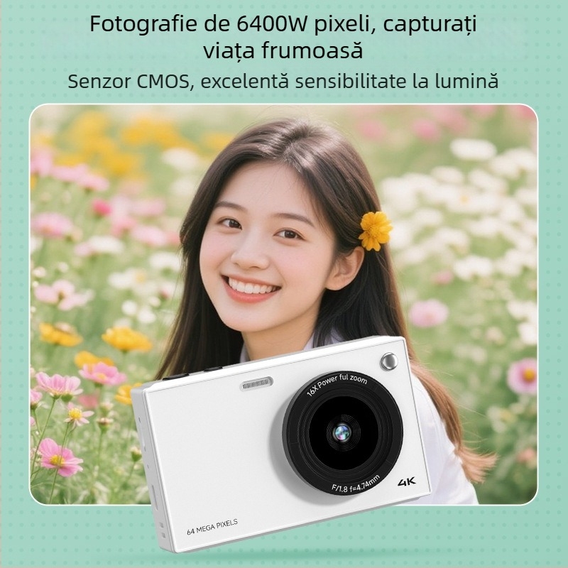 Cameră CCD 64MP cu zoom optic 16x, înregistrare 4K, rezoluție 7360×4912, ecran LCD de 2,8 inchi