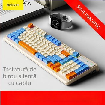 Set de tastatură și mouse cu iluminare RGB, taste silențioase, pentru desktop – peste 98 taste, cablu 1,2 m, ABS
