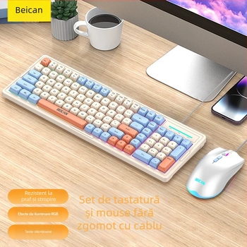 Set de tastatură și mouse cu iluminare RGB, taste silențioase, pentru desktop – peste 98 taste, cablu 1,2 m, ABS