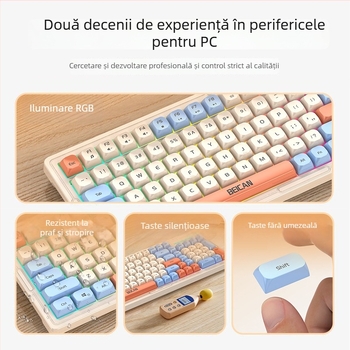 Set de tastatură și mouse cu iluminare RGB, taste silențioase, pentru desktop – peste 98 taste, cablu 1,2 m, ABS