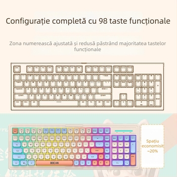 Set de tastatură și mouse cu iluminare RGB, taste silențioase, pentru desktop – peste 98 taste, cablu 1,2 m, ABS