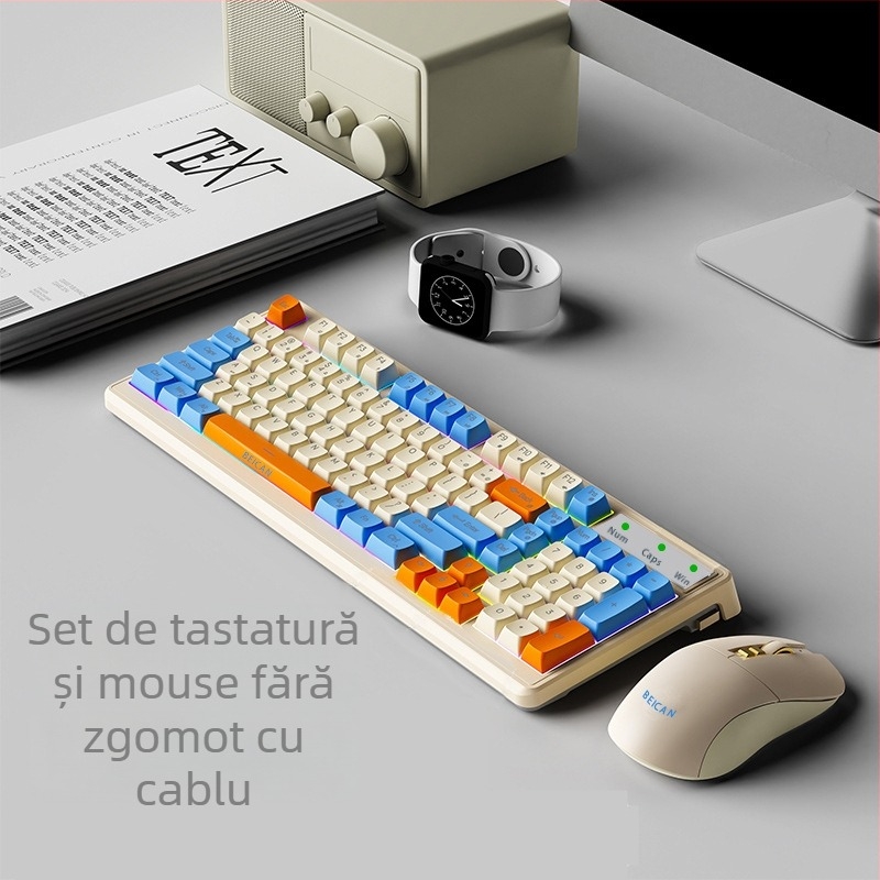 Set de tastatură și mouse cu iluminare RGB, taste silențioase, pentru desktop – peste 98 taste, cablu 1,2 m, ABS