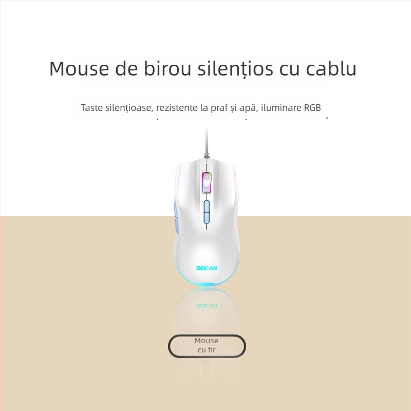 Set de tastatură și mouse cu iluminare RGB, taste silențioase, pentru desktop – peste 98 taste, cablu 1,2 m, ABS