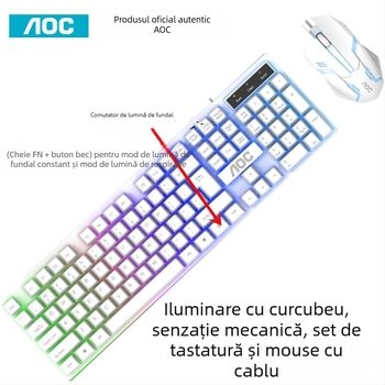 Set Tastatură și Mouse pentru gaming - 104 taste, cablu, iluminat, material ABS, tehnologie Crater Architecture