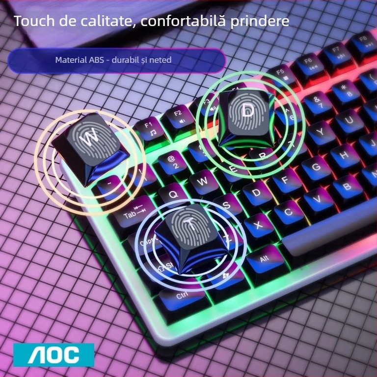 Set Tastatură și Mouse pentru gaming - 104 taste, cablu, iluminat, material ABS, tehnologie Crater Architecture