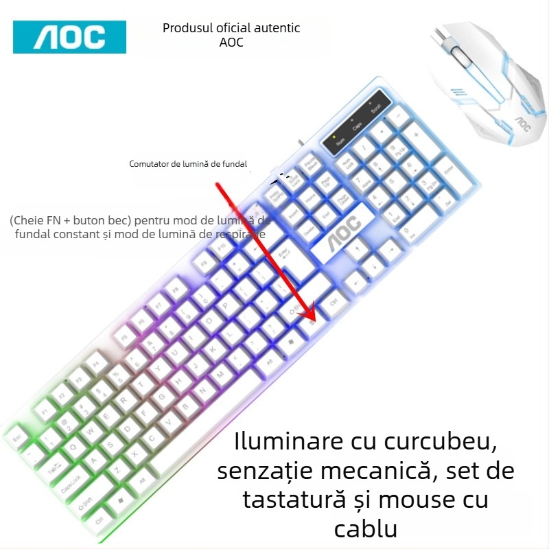 Set Tastatură și Mouse pentru gaming - 104 taste, cablu, iluminat, material ABS, tehnologie Crater Architecture