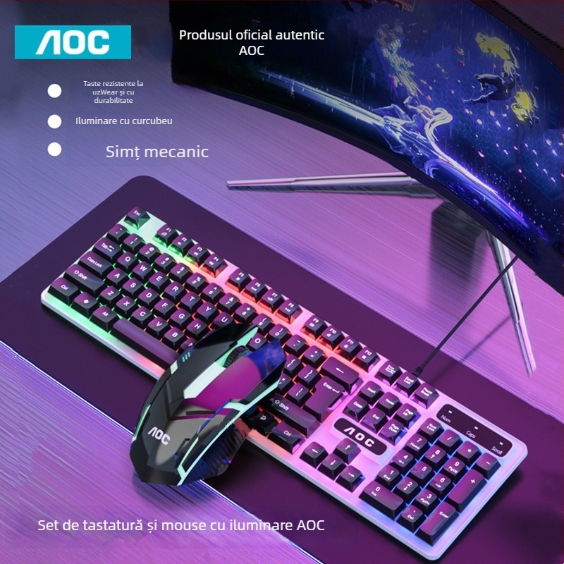 Set Tastatură și Mouse pentru gaming - 104 taste, cablu, iluminat, material ABS, tehnologie Crater Architecture