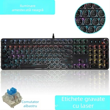 Tastatură mecanică cu peste 98 de taste, conectare cablu, tip axă, corp din aliaj de aluminiu