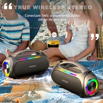 Difuzor Bluetooth portabil de exterior, 60W, Bluetooth 5.0, IPX6 rezistent la apă, baterie încorporată 4000-6000 mAh și răspuns în frecvență 40 Hz-20 kHz