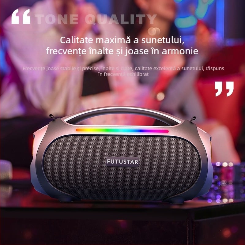 Difuzor Bluetooth portabil de exterior, 60W, Bluetooth 5.0, IPX6 rezistent la apă, baterie încorporată 4000-6000 mAh și răspuns în frecvență 40 Hz-20 kHz