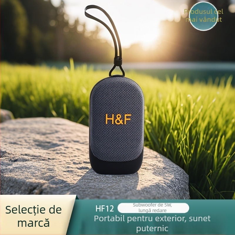 Boxă Bluetooth din stofă cu mâner din silicon, difuzor bass portabil, 5W, Bluetooth 5.3, 100Hz-20kHz, SNR≥85dB, IPX2