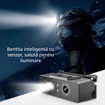 D9 Cameră inteligentă pentru cap cu far exterior — senzor 2.0MP, stocare pe card de memorie, înregistrare video și fotografii, autonomie mare a bateriei