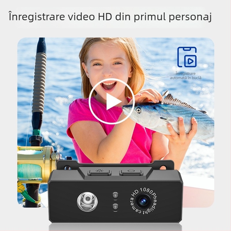 D9 Cameră inteligentă pentru cap cu far exterior — senzor 2.0MP, stocare pe card de memorie, înregistrare video și fotografii, autonomie mare a bateriei