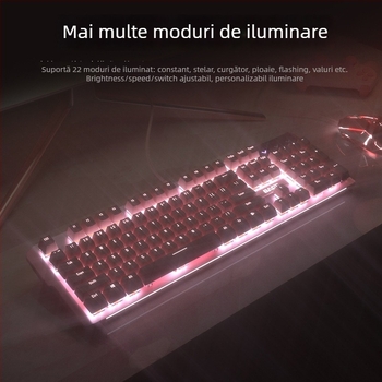 Tastatură mecanică Snow Moon-Sakura Falling Snow, 104 tastele, cablată, aliaj de aluminiu